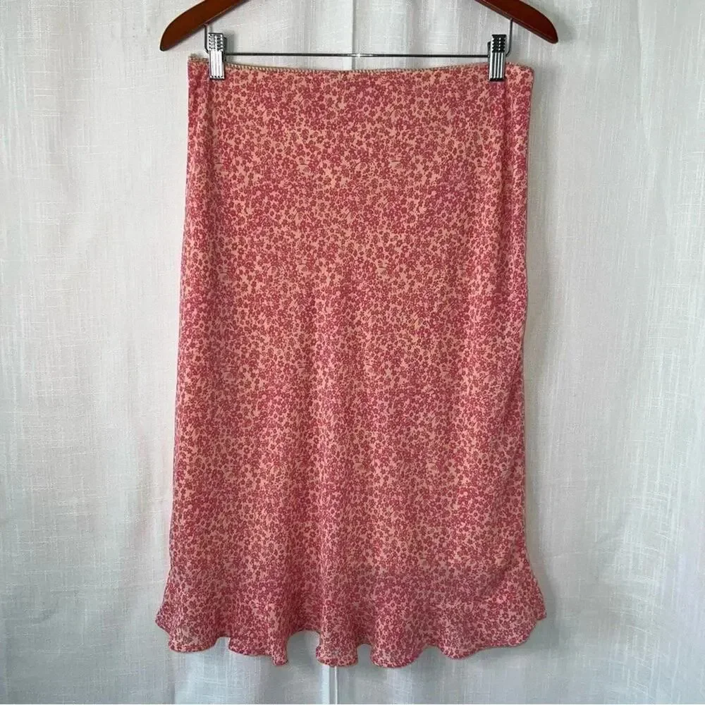 Wild Fable Floral Ruffle Hem Midi Skirt